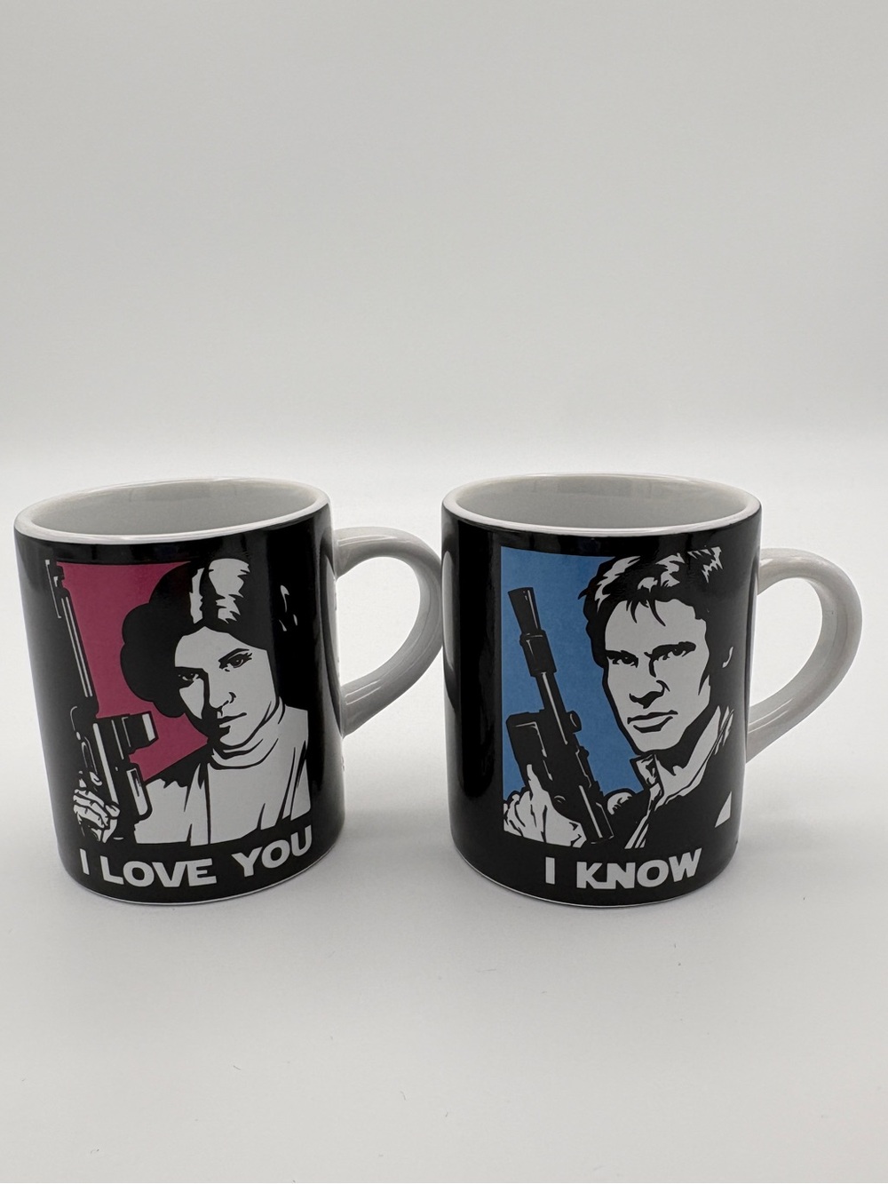 STAR WARS Two Espresso Mini Mugs Hans Solo Princess Leia